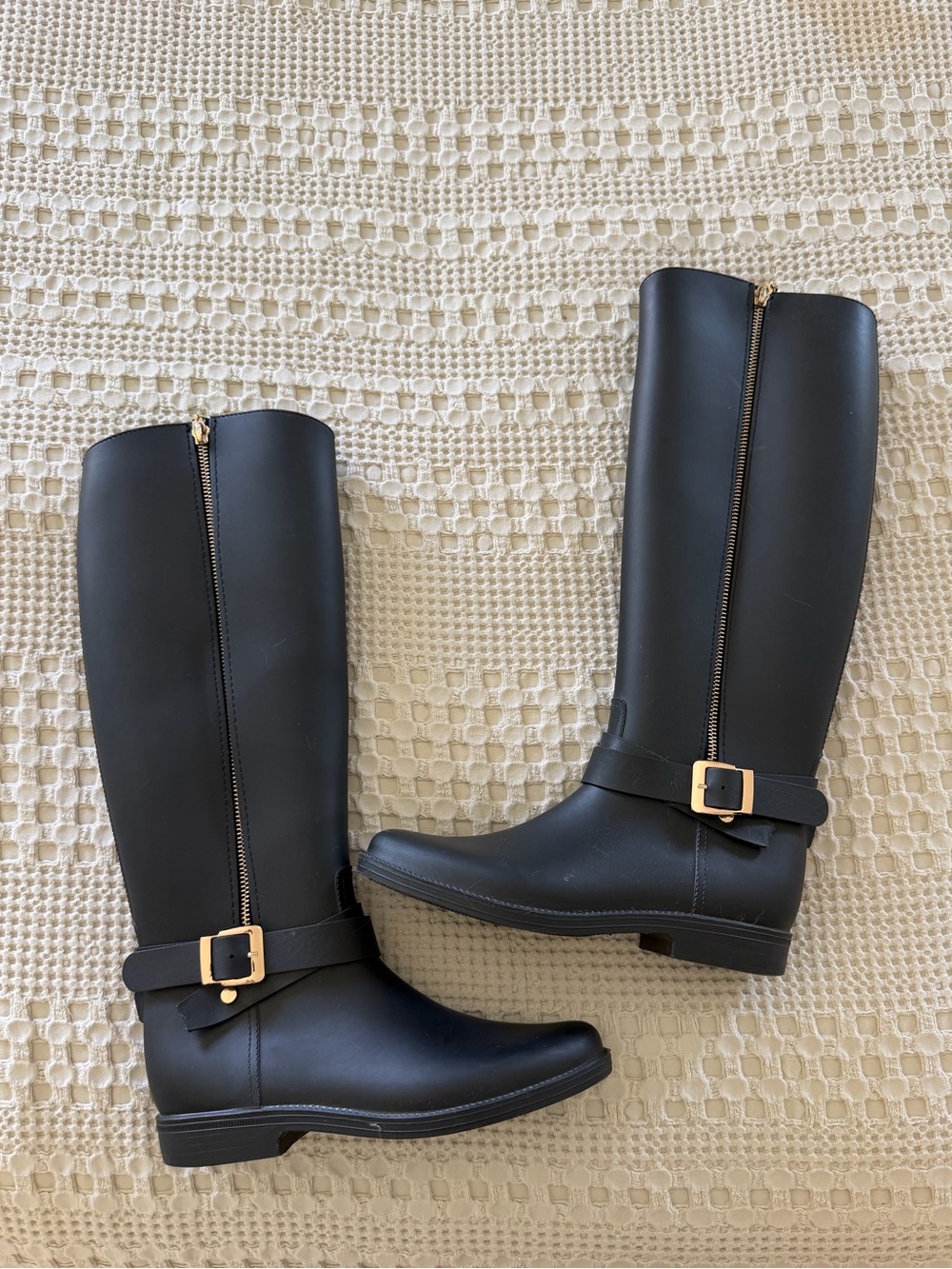 Dirty Laundry Black Tall Rain Boots with Gold Buckle